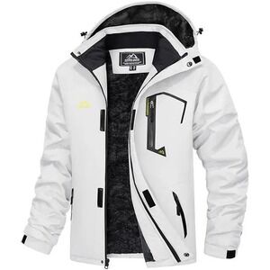Outdoor Sport Ski Jacket White‎ Black Hooded Winter Snowboarding Outerwear M New